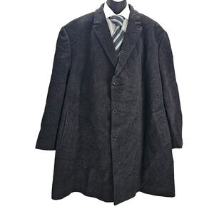 Calvin Klein Overcoat Trench Coat Long Jacket Wool Cashmere 3 Button Black 60R